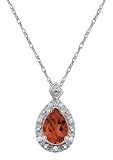 10k White Gold, January Birthstone, Garnet and Diamond Pear Shaped Pendant