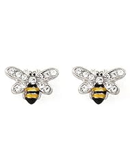 Super Cute Small Clear Crystal Embellished 1/2" Bumblebee/Honey Bee Stud Earrings - Silver Rhodium Plated