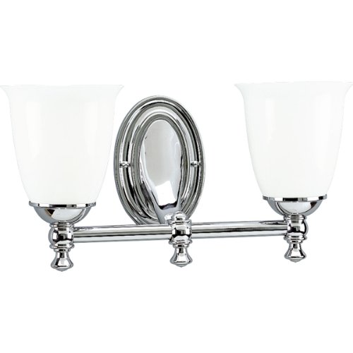 Progress Lighting P3028-15 2-Light Bath Bracket with White Opal Glass, Polished Chrome