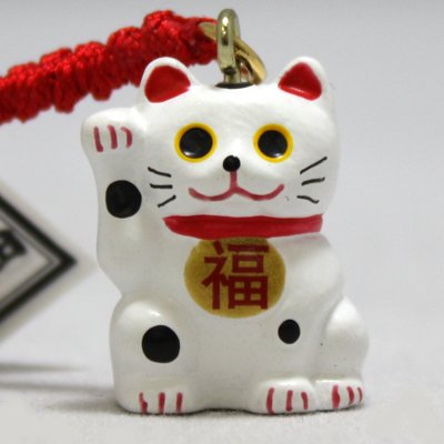 Manekineko-Strap, Anhänger für Handy, Winkekatze, weiß