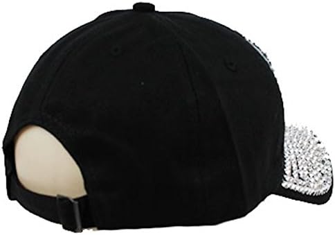 Womens Big Bling Studs Distressed Washed Denim Cap (Black)