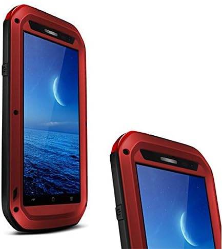 ForOPPO Find7 Weatherproof Hard Shell Aluminum Metal Case with Gorilla Glass Dustproof Shockproof Dirtproof Protective Cover for OPPO FIND 7 X9077/X9007 -Ip65 Rated Waterproof Rugged Case - Black (Red)