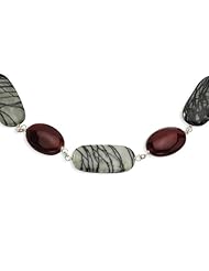 Sterling Silver 17in Carnelian & Zebra Jasper Necklace. Metal Wt- 3.59g