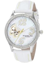 Stuhrling Original Womens 196SW.1115P7 Vogue Audrey Freedom Automatic Skeleton Swarovski Mother-Of-Pearl White Watch