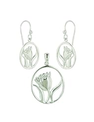 .925 Sterling Silver Rose Earring and Pendant Set 16 inches Chain