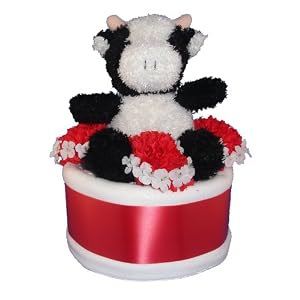 Red Cow 1 Tier Diaper Cake w/ Pampers Swaddlers, 10