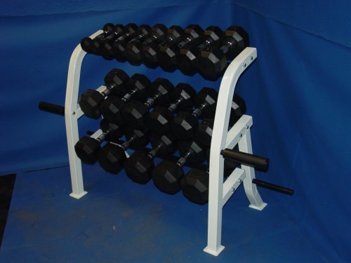 3 Tier 36 Dumbbell Rack with 5-50 lb Rubber Dumbbells and 3x4 Rubber mat