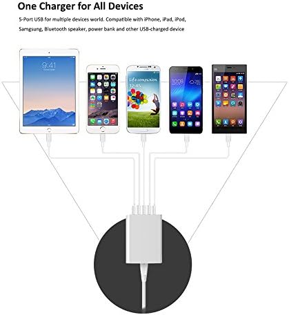 Zeegox® Multi-USB Charger 50W 5-Port High Speed Smart USB Charger for iPhone iPad Samsung Cell Phone Tablet and More USB-Charged Device (White)