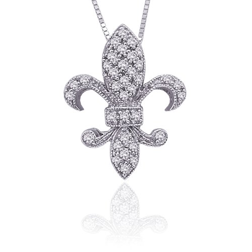 14K White Gold 0.15 ct. Diamond ”Fleur-De-Lis” Pendant with Chain