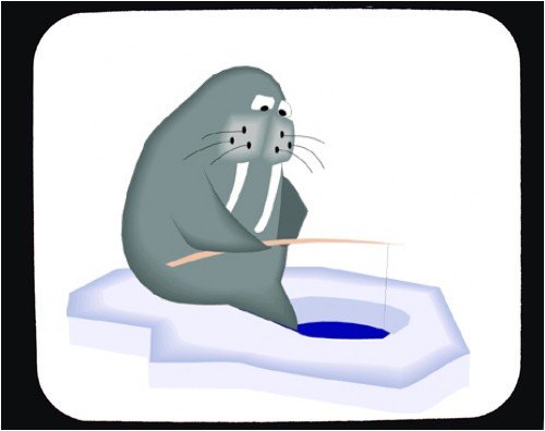 Mouse Pad with cartoons, walrus, ice, fishing, cartoon, animal