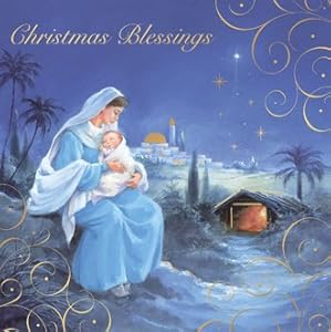 Box 12 Square Religious Christmas Cards with Gold Foil 2 Designs Per