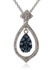 Sterling Silver Blue and White Diamond Drop Pendant Necklace (1/3 cttw, I-J Color, I3 Clarity), 18"