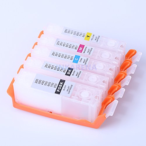 INKARENA Empty 5 Color Refill Ink Cartridge for Canon PGI250 251 Refillable Cartridge Compatible For Canon Printer MG5520 MG6620 MG5620 MG6320 MG7520 iP7220 MG5420 MG5422