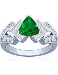Platinum Triangle Cut Emerald Ring With Sidestones
