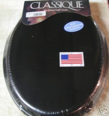 GINSEY CLASSIQUE ELONGATED CUSHION SOFT PADDED TOILET SEAT - BLACK