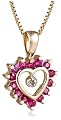 18k Yellow Gold Overlay Sterling Silver Ruby & Diamond Heart Pendant