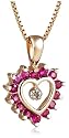 18k Yellow Gold Overlay Sterling Silver Ruby & Diamond Heart Pendant