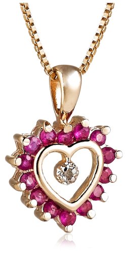 18k Yellow Gold Overlay Sterling Silver Ruby & Diamond Heart Pendant