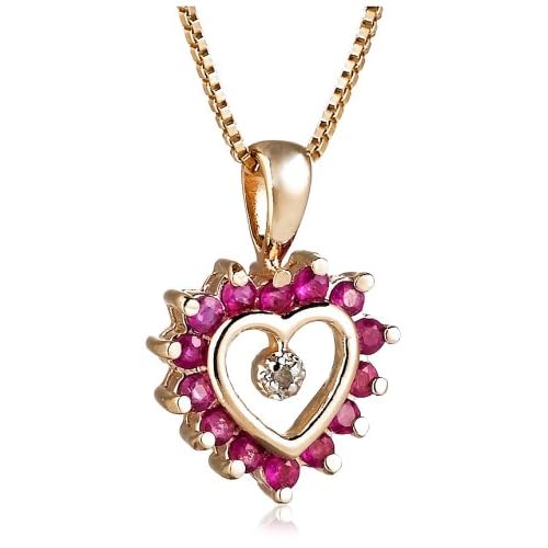18k Yellow Gold Plated Sterling Silver Ruby and Diamond Heart Pendant