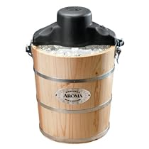 Aroma AIC-204EM 4-Quart Wood-Barrel Ice-Cream Maker, Natural Wood