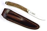 RUKO 3-Inch Blade Bird and Trout Knife with Genuine Deer Horn Handle and Leather Sheath