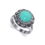 Sterling Silver Marcasite Band Reconstituted Turquoise Ring