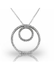 Platinum Modern Diamond Pendant featuring a Double Circle of Diamonds. 1 1/4 CTW