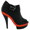 L99 Ladies Peep Toe Black Ankle Shoe Boots Size 4 UK
