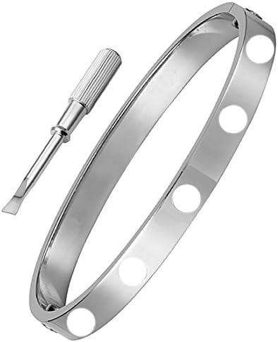 Stainless Steel Designer Inspired Screw Head Oval Bangle Bracelet (Silver&8.0"inches)