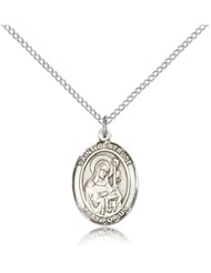 .925 Sterling Silver Saint St. Gertrude of Nivelles Medal Pendant 3/4 x 1/2 Inches Accommodations/Cats-8219- Comes with a .925 Sterling Silver Lite Curb Chain Neckace And a Black velvet Box