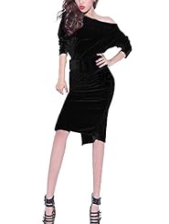 Sexy Long Sleeves Off the Shoulder Bateau Neck Belted Bodycon Dress/Party Dress 