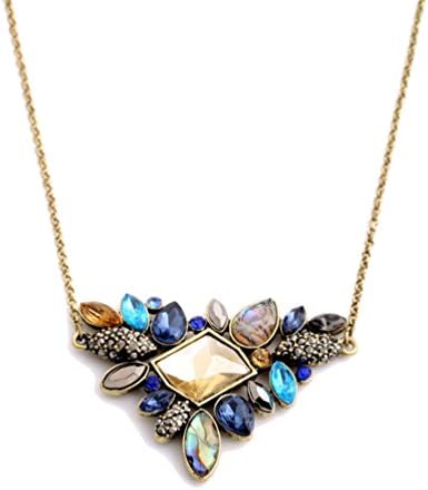 Antique Bronze Blue Silver Tone Tiger Rhinestone Dangle Long Statement Necklace