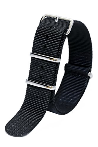 Sutter & Stockton 20mm Solid Black Interchangeable Replacement Nylon Military Watch Strap Band