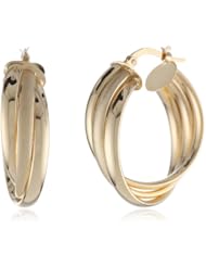 14K Italian Yellow Gold High Polish and Satin Finish Triple Row Interlaced Medium Hoop Earrings