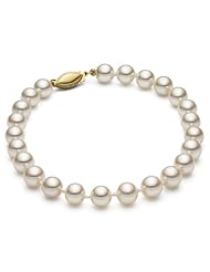 HinsonGayle AAA Gem Collection 6.5-7.0mm White Cultured Pearl Bracelet (14k Yellow Gold)