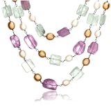 Sterling Silver Triple-Strand Amethyst, Green Garnet & Freshwater Cultured Pearl Necklace, 16.5
