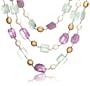 Triple-Strand Amethyst, Green Garnet and Freshwater Cultured Pearl Necklace with Sterling Silver Clasp, 16.5"