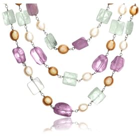 Sterling Silver Triple-Strand Amethyst, Green Garnet and Freshwater Cultured... by Amazon.com Collection