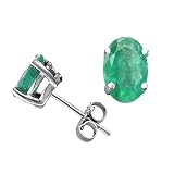 1.75 cttw Genuine Oval Emerald Earring Studs - 14kt White or Yellow Gold