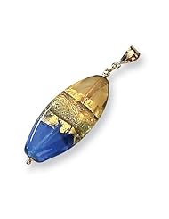 14k Yellow Gold Blue Murano Glass Bead Pendant. Metal Wt- 0.18g
