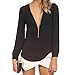 Amybria Women Blouses Fall V Neck Zipper Casual Shirts Chiffon Tops
