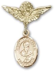 Gold Filled Baby Badge with St. Alexander Sauli Charm and Angel w/Wings Badge Pin