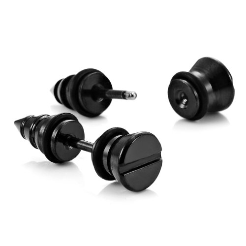 Cool Stainless Steel Men's Stud Screw Black Earrings for men, 7mm Diameter (with Branded Gift Box)