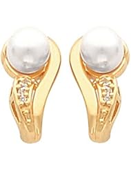 Pair of 14K Yellow Gold Pearl and Diamond Earrings -- LIFETIME WARRANTY