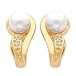 18K Yellow Gold White Akoya Pearl and Diamond "J" Earrings