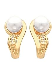 Pair of 18K Yellow Gold Pearl and Diamond Earrings -- LIFETIME WARRANTY