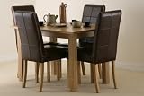 4ft x 2ft 8 Compact Solid Oak Dining Set With 4 Stitch back Leather Dining Chairs