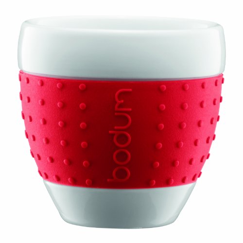 Bodum Pavina Porcelain Cups with Silicone Grip, 2-1/2-Ounce, Red, Set of 2