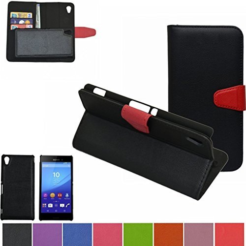 Mama Mouth Detachable Folio Flip PU Leather Wallet Case with Media Stand, ID Card Slots and Inner Pocket Cover for Sony Xperia M4 Aqua E2303 - Black