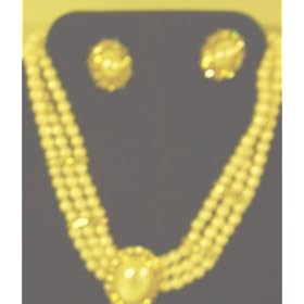 Imported Three Lines Ivory Pearl Long Chain Necklace and Matching Earrings